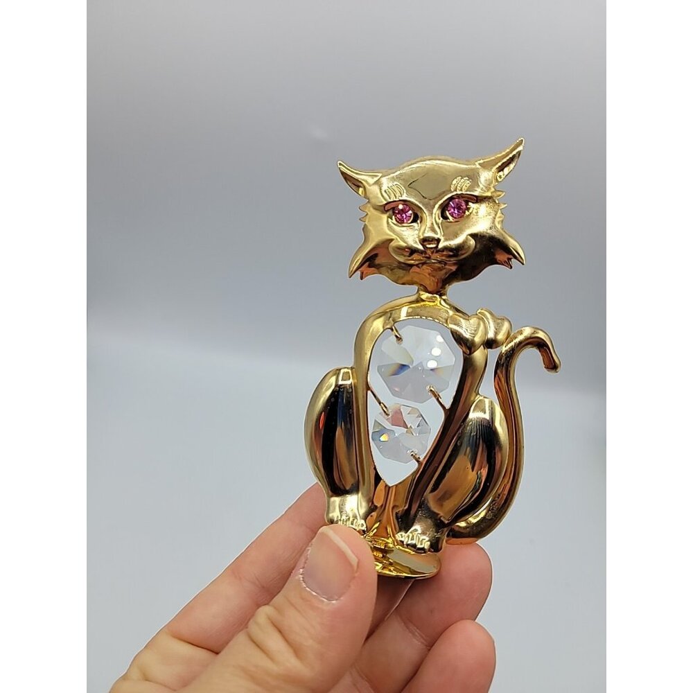 Crystal Delight 24GP Cat Christmas Ornament Standing Figurine Austrian Crystals